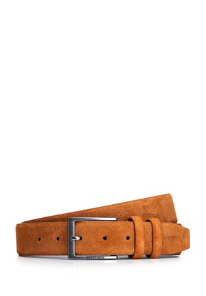 Ceinture en cuir suédé marron avec boucle rectangulaire argentée, trois trous de réglage et nom de marque "Wittchen" embossé sur l'extrémité.