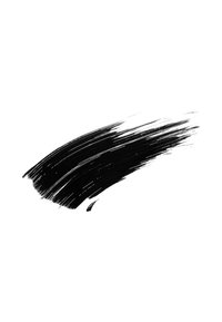 Schwarzes Pigment in einem breiten, ungleichmäßigen, diagonalen Pinselstrich. Die Textur erscheint glänzend mit variierender Dicke und sichtbaren Pinselstrichen.