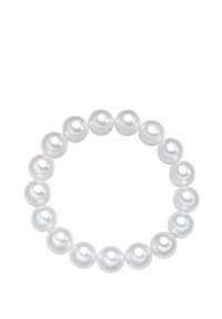 Collar de perlas compuesto por perlas redondas, blancas y brillantes, uniformes en tamaño y forma, con una textura suave y mínimos acentos visibles.