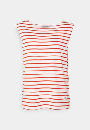 Gestreept tanktop in wit en rood, gemaakt van zachte stof. Heeft een mouwloos ontwerp, brede halslijn en een klein logodetail aan de zoom.
