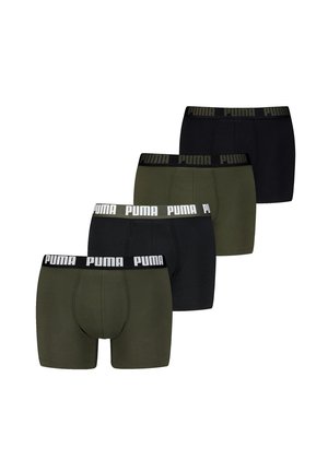 Négydarabos boxer alsónadrág csomag olíva zöld és fekete színben. Puha anyag, rugalmas derékkal, amelyen kontrasztos fehér "PUMA" logó található.