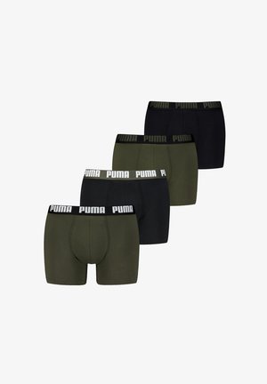 Confezione di quattro boxer in verde oliva e nero. Tessuto morbido con vita elasticizzata su cui è presente il logo "PUMA" in bianco a contrasto.