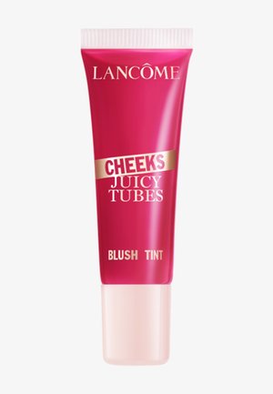 Teint de blush Lancôme Cheeks Juicy Tubes dans un petit tube rouge et rose à presser avec un bouchon blanc.