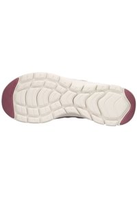Suela de zapato de goma blanca texturizada, con un patrón ondulado y acentos rosas en el talón y la punta. Diseño duradero y ligero.