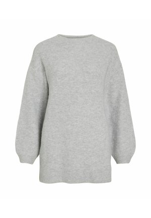 Ljusgrå ribbad stickad långärmad tröja med rundad halsringning och något oversize passform.