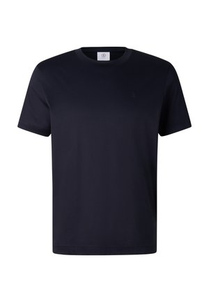 Sort kortærmet T-shirt med rund halsudskæring, med et lille diskret logo på venstre bryst og en mærket label inde i halsudskæringen.