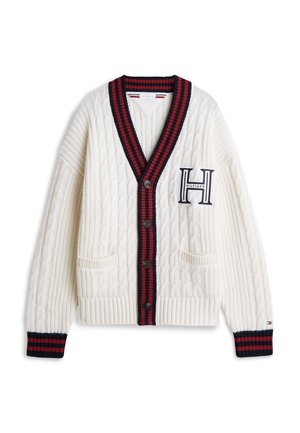 Tommy Hilfiger, CABLE KNIT WOOL BLEND LETTERMAN CARDIGAN - Жилетка - ivory petal