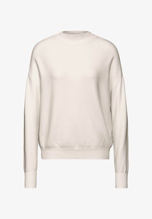 Krémový dlouhý rukáv mikina s kulatým výstřihem, spadlými rameny a žebrovanými manžetami. Vyrobena z měkké, texturované látky.