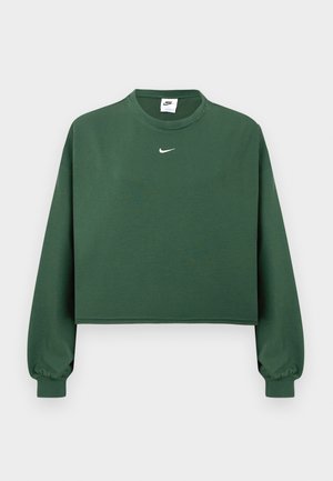 Cropped green sweatshirt made of cotton with a crew neckline and elastic cuffs, featuring a small white Nike logo on the chest.