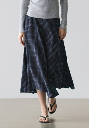 Massimo Dutti CHECK PRINT FLOWING GODET  - A-lijn rok - dark blue
