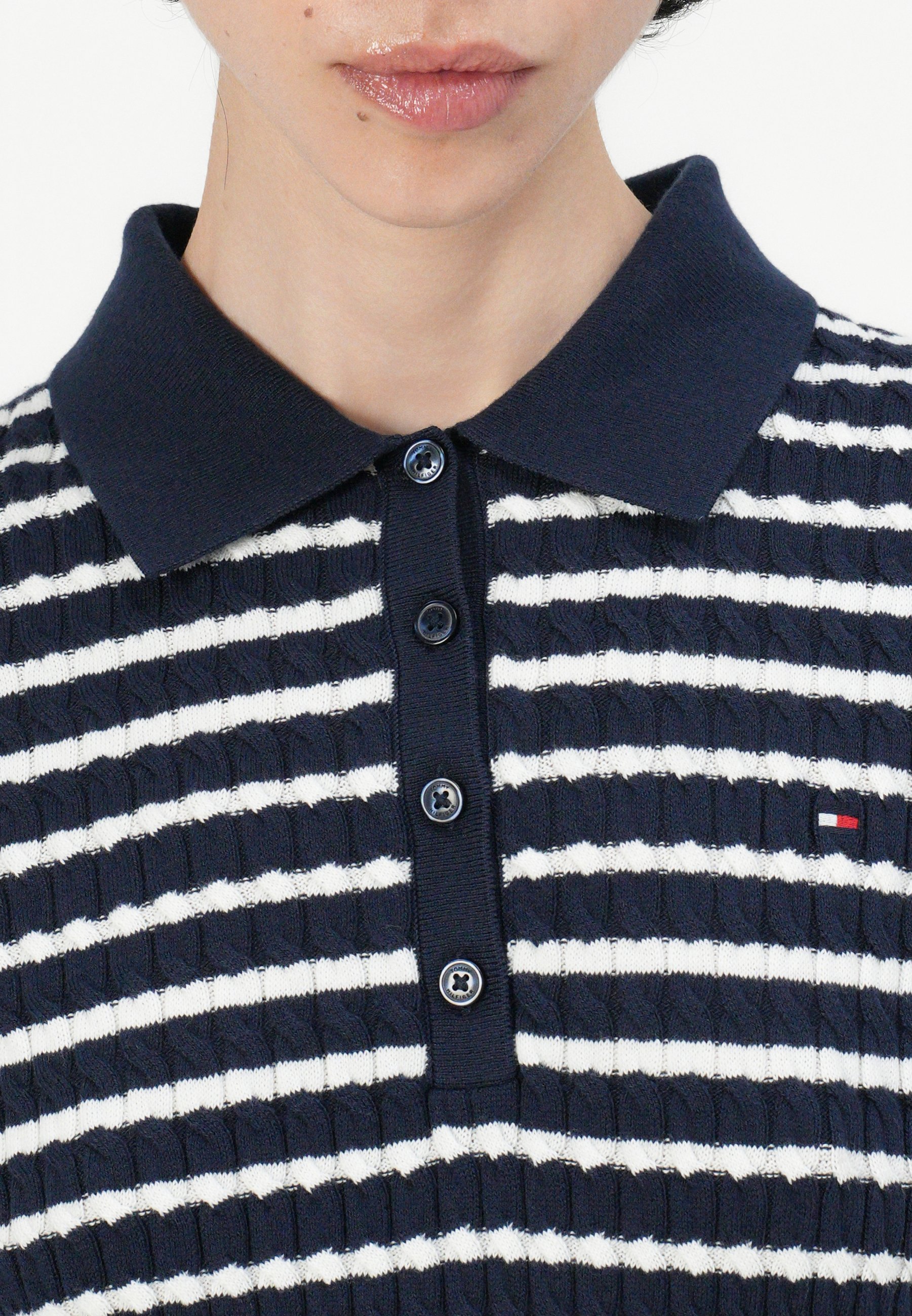 売れ筋商品|||トミー ヒルフィガー Tシャツ レディース トップス CABLE  - Polo shirt - dark night navy/ivory Tommy Hilfiger CABLE - Polo shirt - dark night navy/ivory