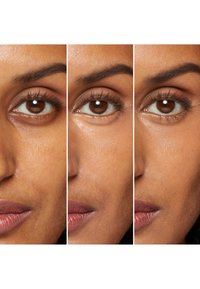 Tre närbilder av ett öga som visar olika nyanser av brunt, varierande ögonfranslängder och subtila variationer i smink.