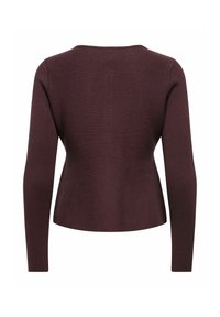 Pull à manches longues violet foncé avec un design simple et ajusté, montré de dos sur fond blanc.