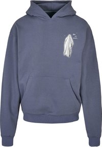Gray hoodie with a front pocket, adjustable drawstring hood, and a white ghost graphic on the left chest featuring the text "Boo and Stuff."