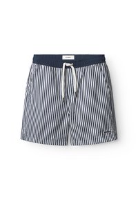Kupaće gaće na prugice u mornarsko plavoj i bijeloj boji s elastičnim pojasom, vezicom i bočnim džepovima. Izrađene od lagane tkanine, s oznakom marke.
