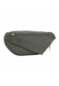 Borsa a tracolla grigia in nylon con un compartimento principale con zip, una tracolla regolabile e testurizzata, e un design elegante e compatto.