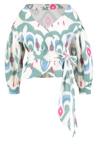 Kukkakuosiset wrap-puserot vihreissä, vaaleanpunaisissa ja sinisissä sävyissä. Pitkät puffihihat, solmittava vyötärö ja V-mallinen kaula-aukko.