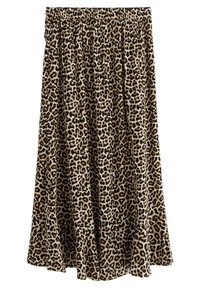 Una gonna midi color beige con un design a stampa leopardata. Presenta una vita elastica e un orlo fluido. Realizzata in un tessuto morbido e leggero.