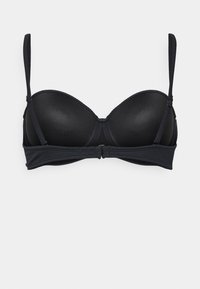 Μαύρο μπραζίλ με μαλακή επένδυση, υποστήριξη με μπανέλα, ρυθμιζόμενους ιμάντες και υφασμάτινη ζώνη. Λείο επιφάνεια με διακριτική γυαλάδα, διαθέτει κούμπωμα στο πίσω μέρος.