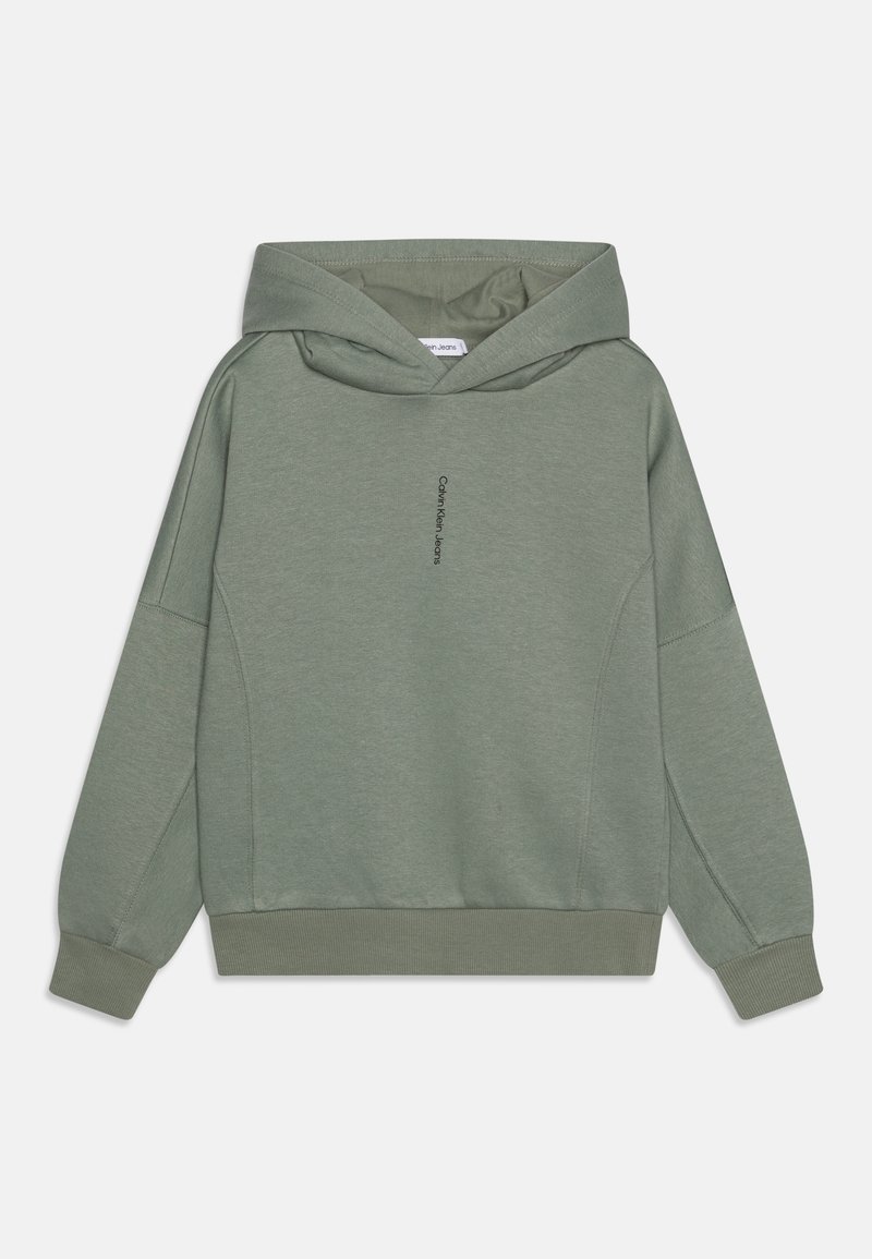 Felpa verde realizzata in materiale morbido, con logo frontale, maniche lunghe, cappuccio con cordoncino e polsini e orlo a coste.