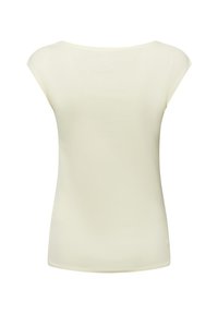 Lichtgele, korte mouwen top met een ronde halslijn. Glad materiaal, aansluitend ontwerp en een iets gebogen zoom aan de achterkant.