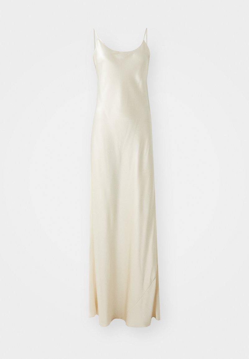 white christmas dresses Cowl Neck Champagne A-Line Long Bridesmaid Dress with Slit – FancyVestido