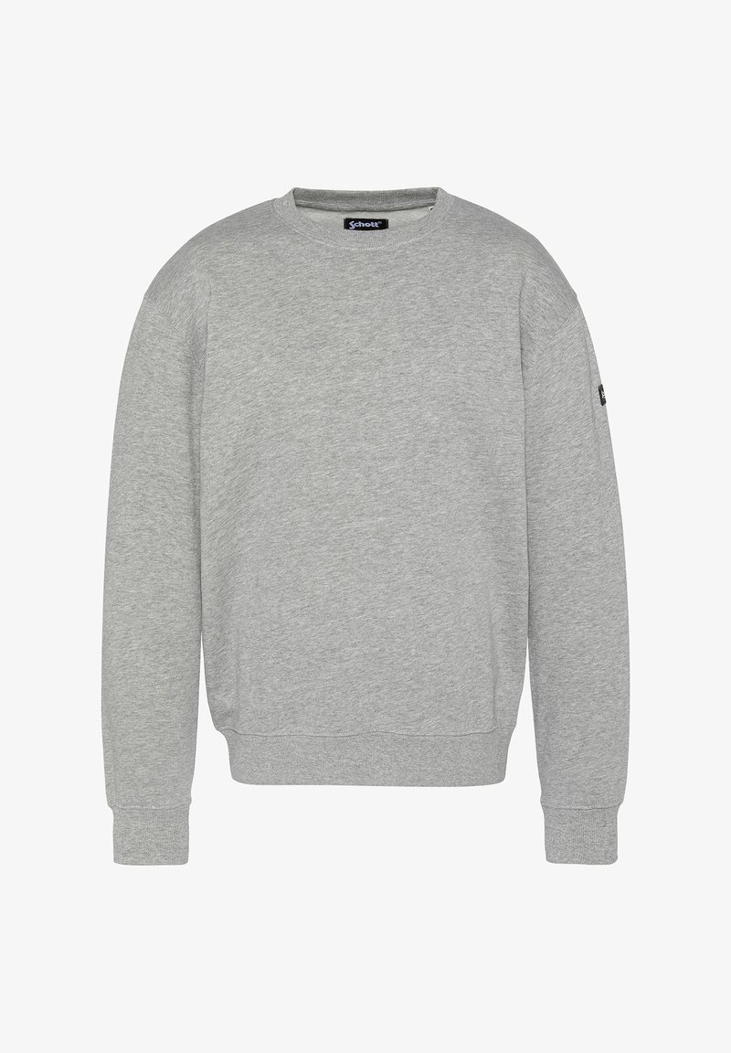 Grijze sweatshirt van een katoenmix, met een ronde hals, lange mouwen, geribbelde manchetten en een logopatch op de linker mouw.