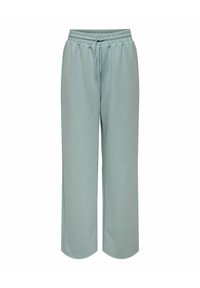 Helle blau-grüne weite Sweatpants mit elastischem Bund und verstellbarem Kordelzug, auf einem schlichten weißen Hintergrund präsentiert.