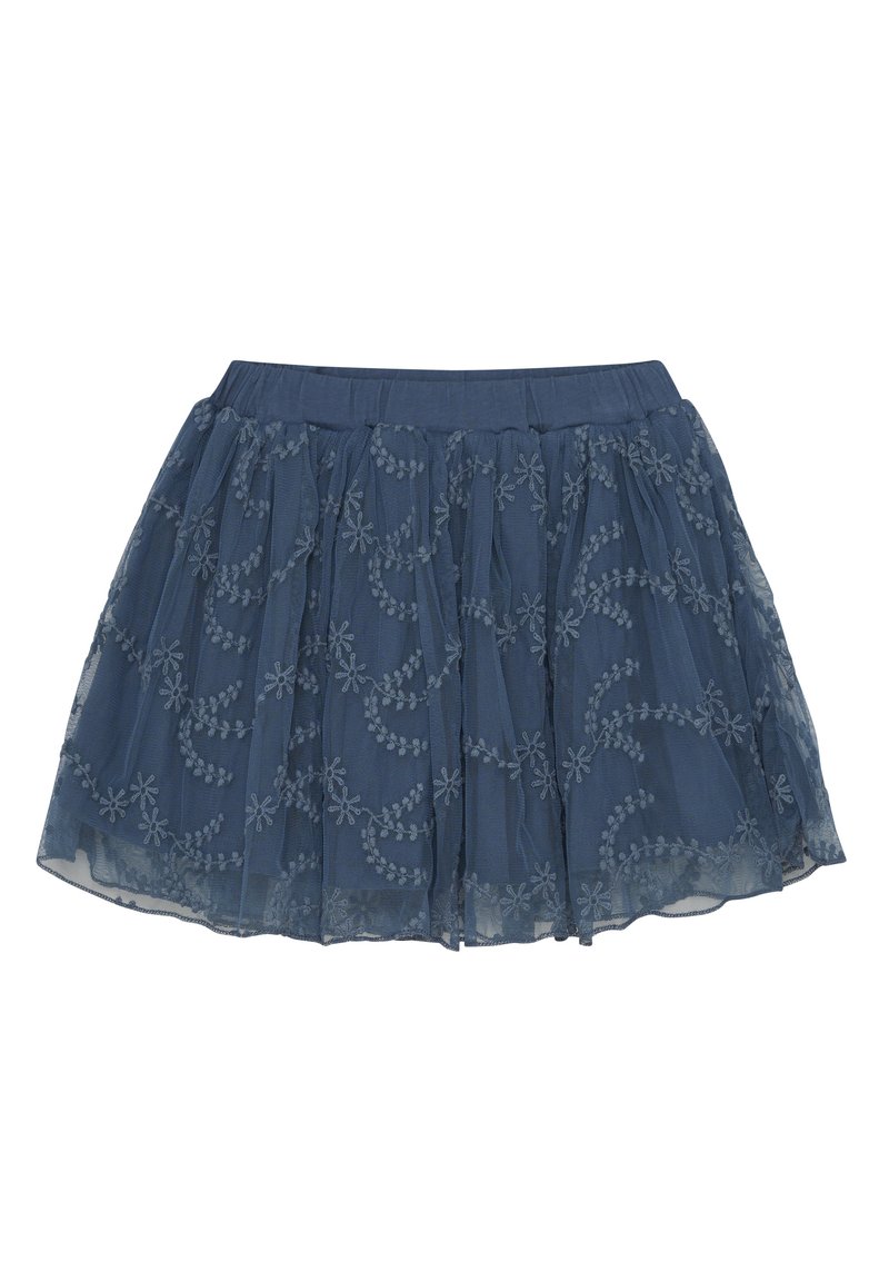 Marineblaue Tüllröcke mit Schichtdesign, verziert mit floralen Stickereien und einem elastischen Taillenbund für zusätzlichen Komfort.