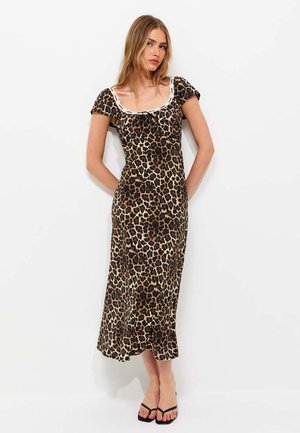 New Look, LEOPARD PRINT FLUTTER SLEEVE MIDI DRESS - Jurk - brown pattern