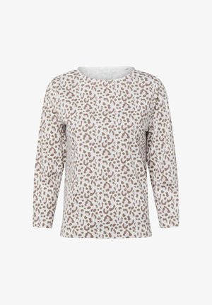 Top met lange mouwen van zacht stof, met een witte basis en een lichtbruine dierenprint, ronde halslijn en een relaxte pasvorm.