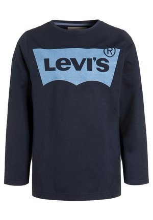 Marineblå langærmet skjorte med lyseblåt Levi's-logo trykt hen over brystet.
