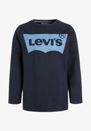 Chemise à manches longues bleu marine avec logo Levi's bleu clair imprimé sur la poitrine.