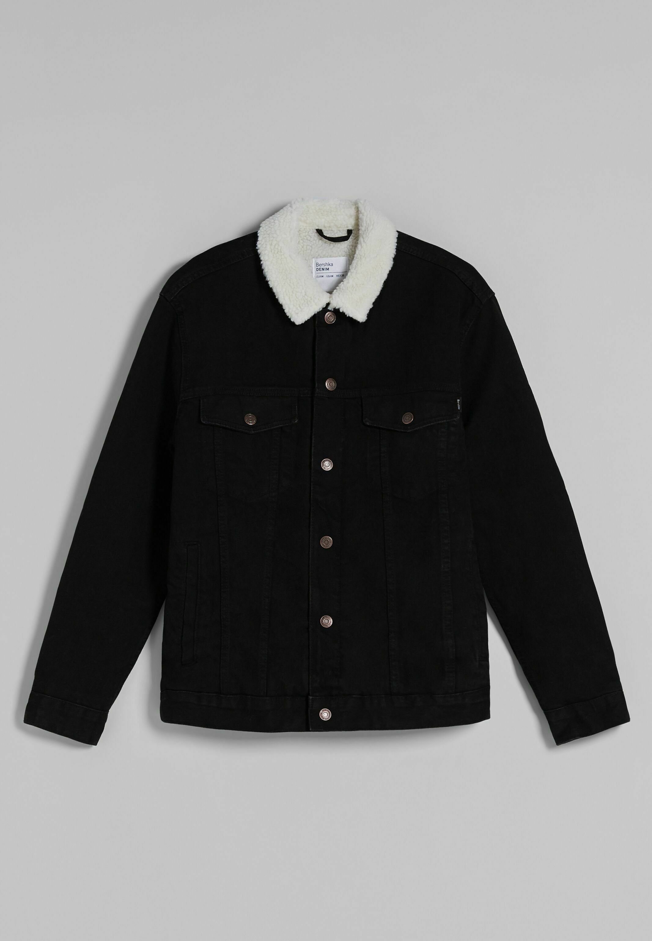 Bershka MIT LAMMFELLIMITAT - Giacca di jeans - black/nero - Zalando.it