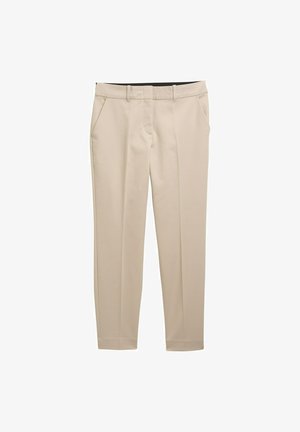 Bežna formalna hlače z gladko teksturo, z stranskimi žepi in ravnim krojem. Pas je v kontrastni temni barvi.