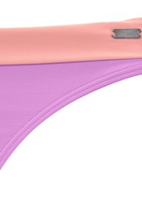 Lila Bikinihose mit coralfarbener Taille, aus glattem Stoff gefertigt. Verfügt über flache Nähte und ein Metalletikett mit dem Markennamen.