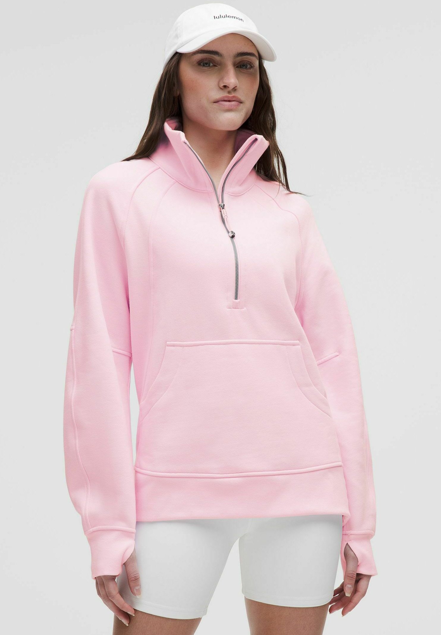 lululemon オーバーサイズ ファンネルネック ハーフジップ  ピンク Scuba オーバーサイズ ファネルネックハーフジップ | パーカー