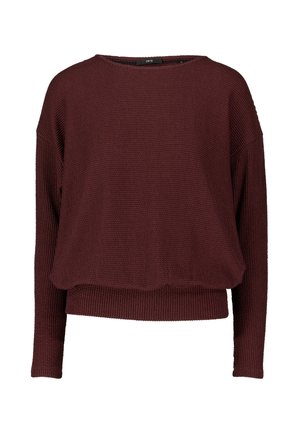 Maglione a maniche lunghe di colore bordeaux in maglia, con una vestibilità comoda, polsini e orlo a coste e scollatura rotonda.