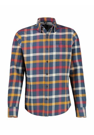 Rutet skjorte med knapper i blå, rød, gul og hvid. Lange ærmer med manchetter og en brystlomme med logo-detalje.