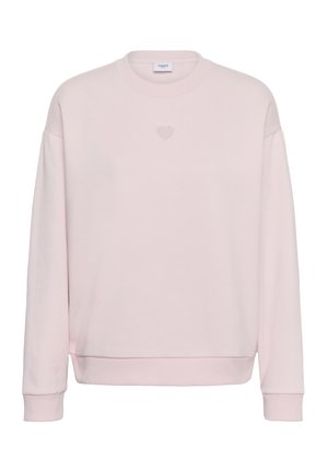 Hele roosa pikkade varrukatega ümarselja pusa, mille keskel on väike reljeefne südamekujuline detail.