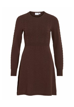 VILA, VIKERRY O-NECK L/S CABLE KNIT DRESS NOOS - Jumper dress - coffee bean