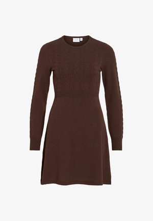 VILA, VIKERRY O-NECK L/S CABLE KNIT DRESS NOOS - Jumper dress - coffee bean