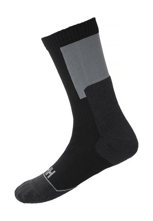 Chaussette noire et grise avec texture côtelée, bout et talon renforcés. Cuff élastique en haut pour un maintien sûr. Logo de la marque sur la semelle.