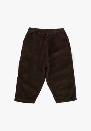 Bordeaux corduroy broek met een elastische tailleband, taps toelopende pijpen en zijzakken. Zachte textuur met subtiel ribbelpatroon.