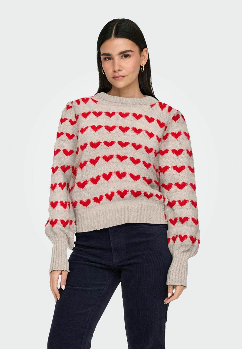 JDY JDYSIGRID LIFE ON PUFF - Pullover - cement