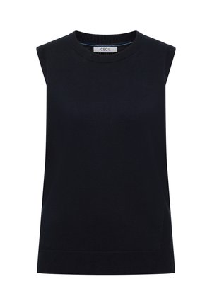 Top negro sin mangas hecho de un tejido de punto suave, con cuello redondo y silueta recta. Diseño minimalista sin estampados.