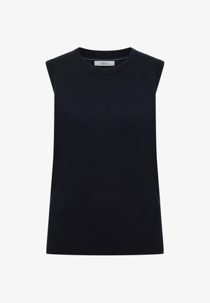 Top negro sin mangas hecho de un tejido de punto suave, con cuello redondo y silueta recta. Diseño minimalista sin estampados.