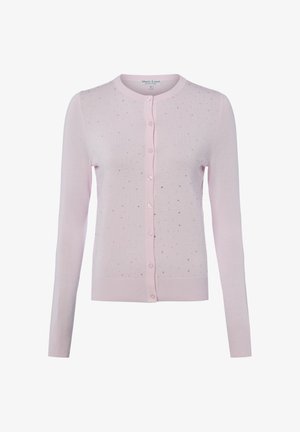 Hellrosa Langarmcardigan mit kleinen perlenartigen Verzierungen und vorderer Knopfleiste, mit geripptem Saum und Bündchen.