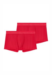 Rote Boxerbriefs aus dehnbarem Stoff mit gerippter Textur, ausgestattet mit einem breiten, elastischen Bund, auf dem "HOM" geprägt ist. Im Set mit zwei Stück erhältlich.