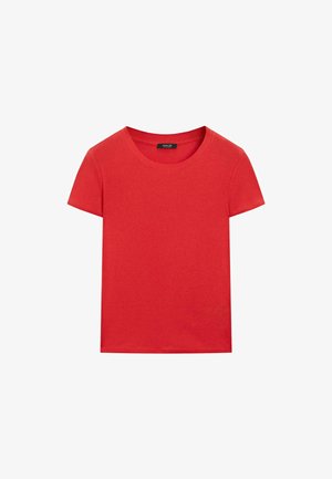 T-shirt en coton rouge avec un col rond classique et des manches courtes. Présente une texture lisse et un ourlet droit. Conçu pour un usage décontracté.